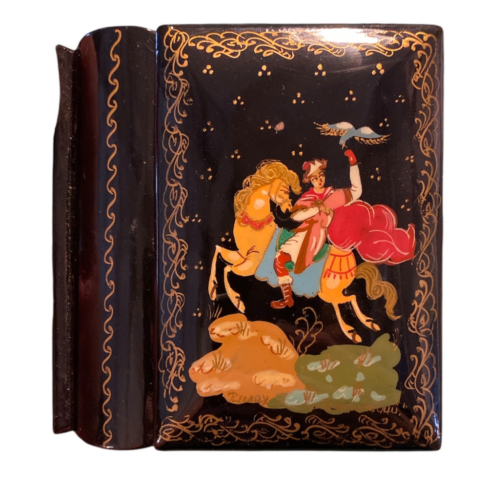 Ornate Russian Hand Painted Lacquer Box.